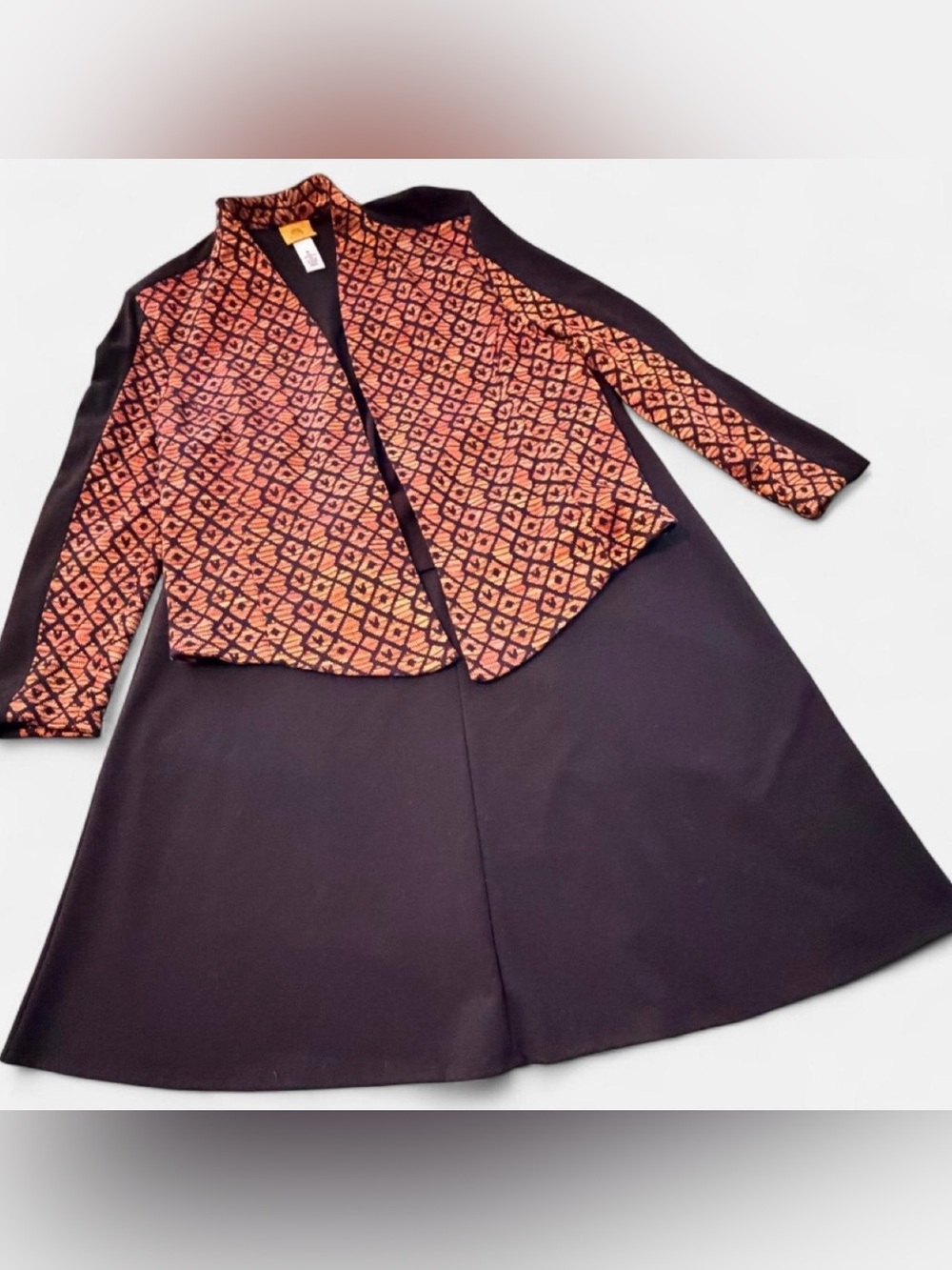 Ruby Rd. Black and Orange Patterned Jacket and A-line Skirt Set, Size XL